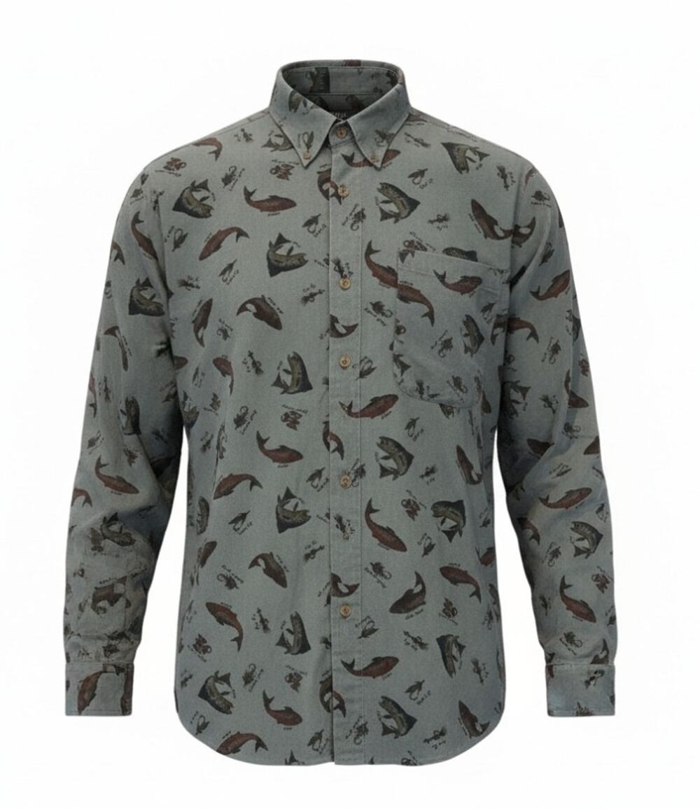 High Sierra Y2K Men’s Shirt Fly Fishing Outdoors All Over Print Button Up | L